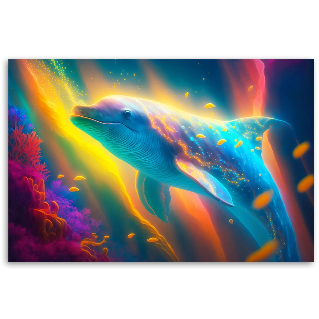 Emaga Obraz na płótnie, Neonowy wieloryb - 100x70